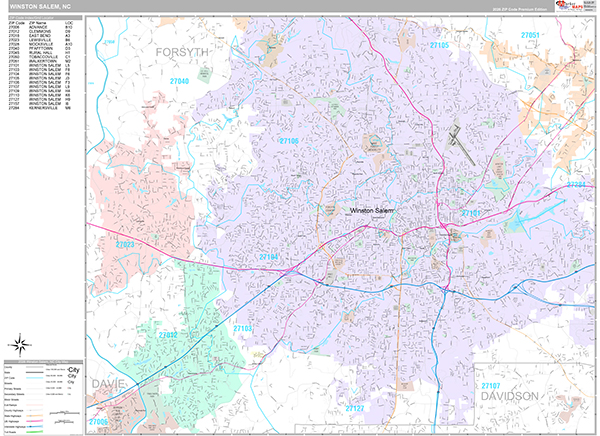 Winston Salem City Wall Map Premium Style